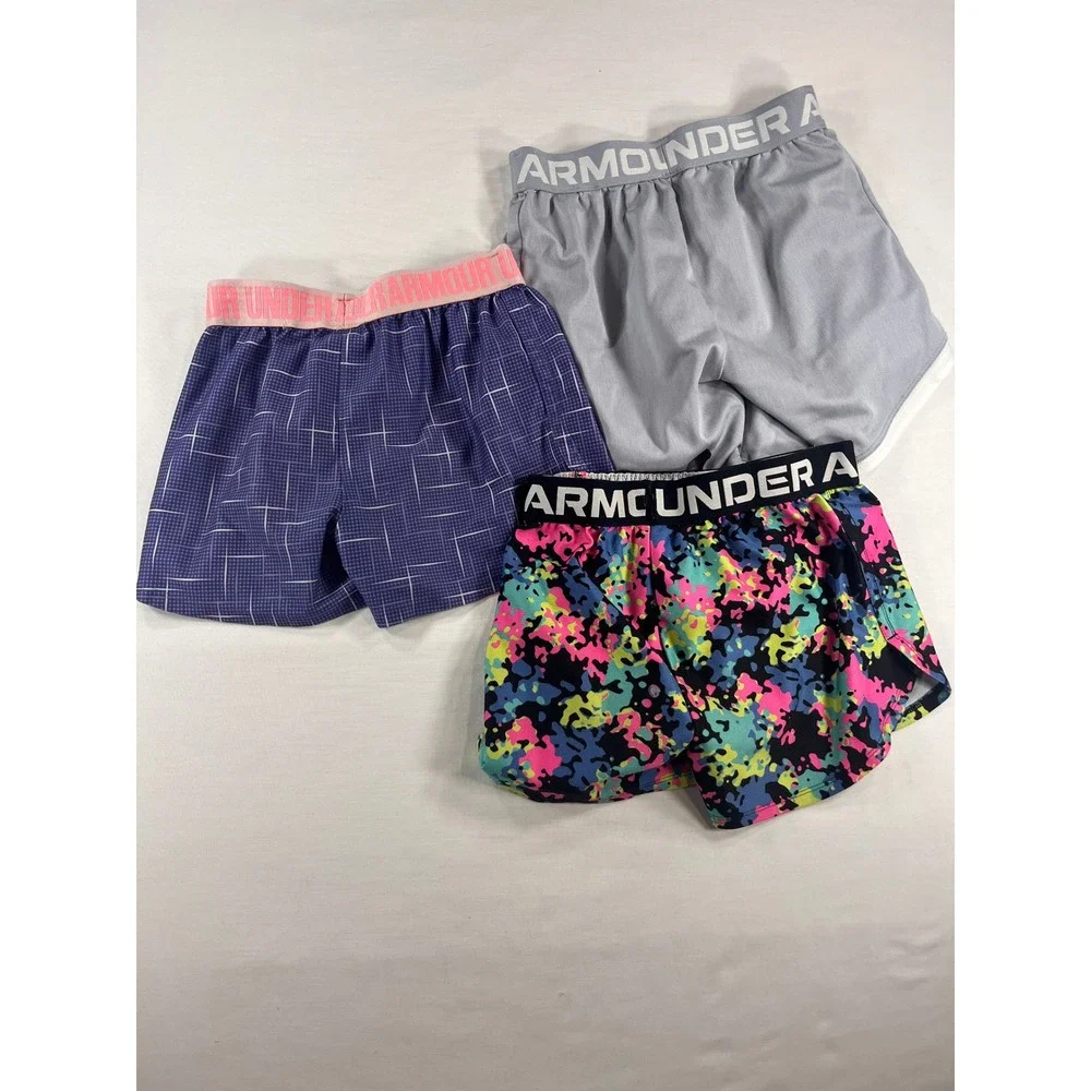 Under Armour Girls HeatGear Athletic Shorts Bundle 3pk Youth Medium Grey Purple